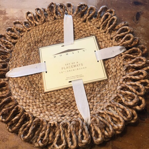 Set of 4 Ruffle 100% Jute Placemats Dining Boho Coastal - NWT